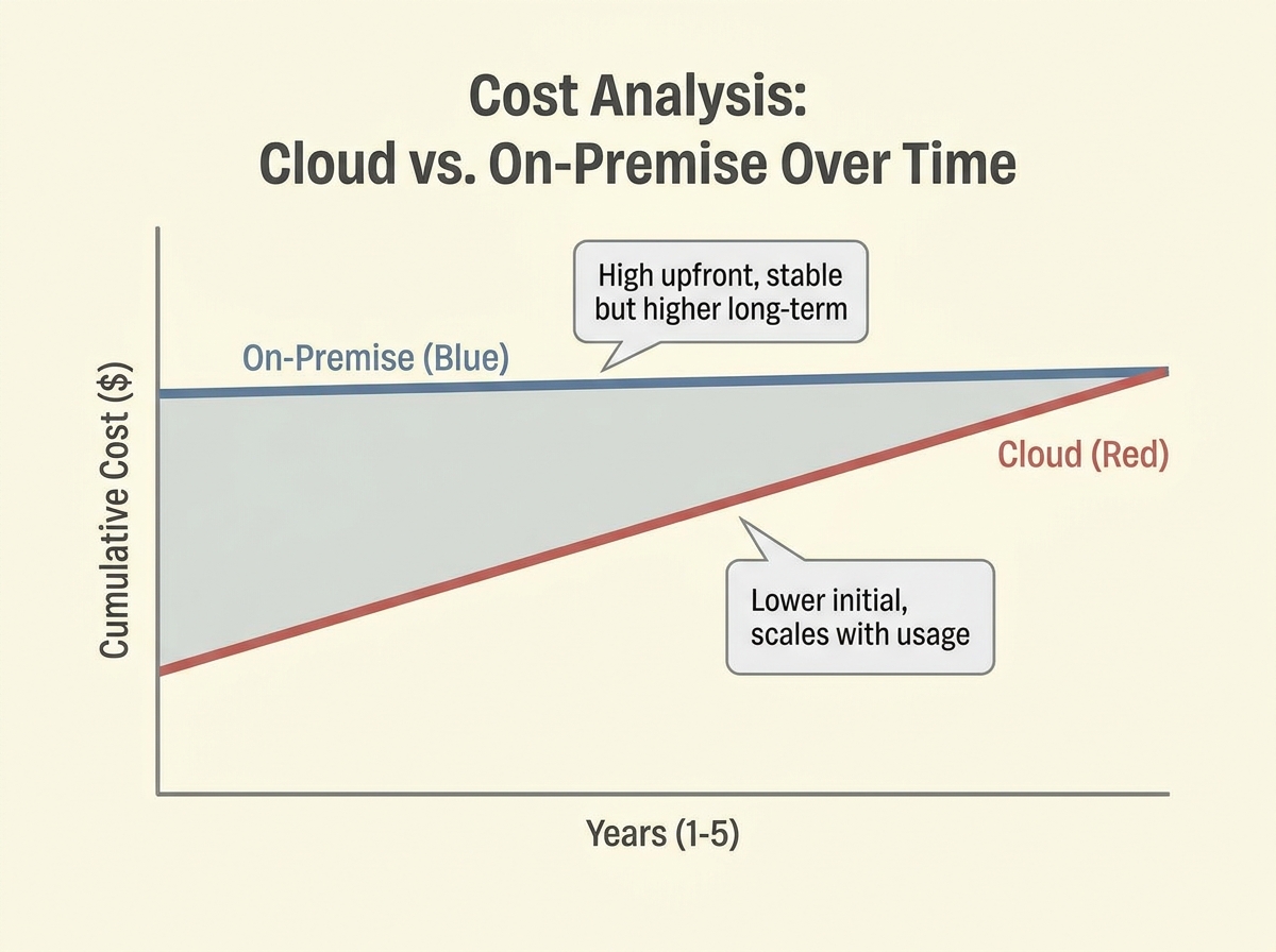 Graph showing cost analysis of cloud vs on-premise over time