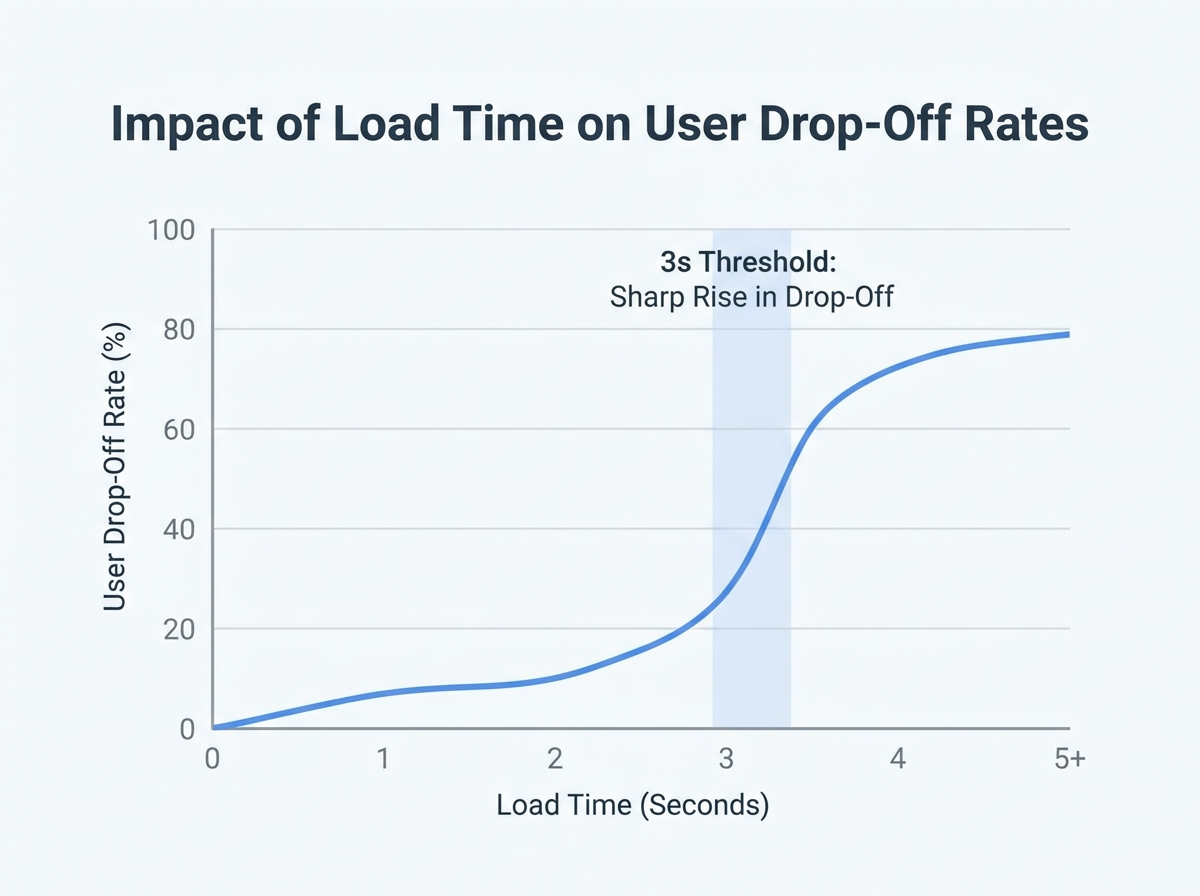 Graph showing user drop-off rates correlated with load times exceeding 3 seconds
