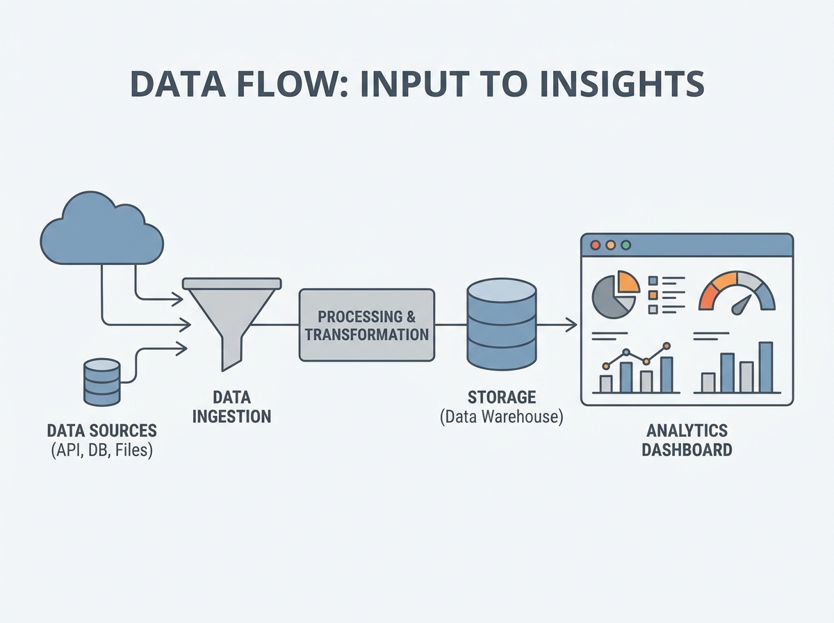 Workflow diagram illustrating data flow from input to dashboard
