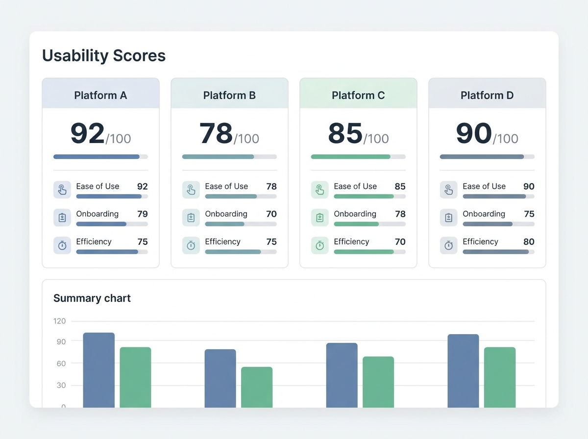 Dashboard comparison showing usability scores for different platforms