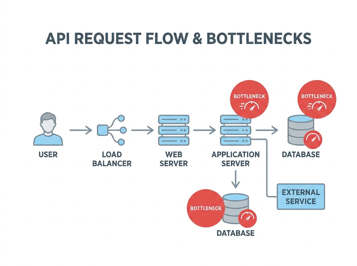 Diagram showing API request flow with bottlenecks highlighted