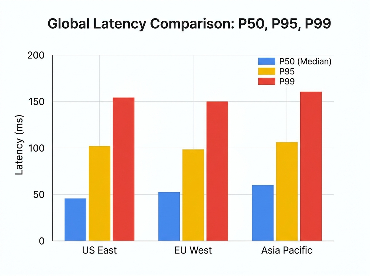 Graph comparing P50, P95, and P99 latency values across different regions