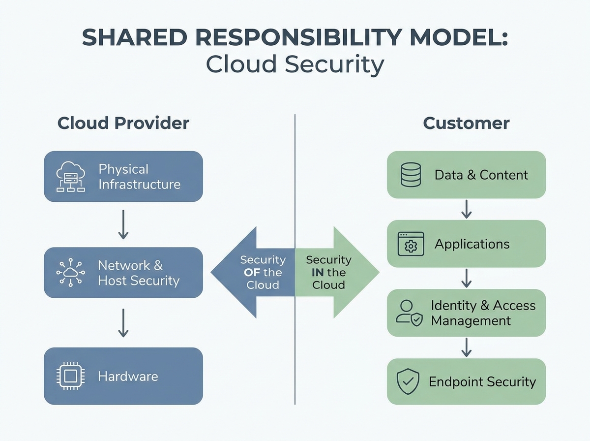Flowchart illustrating shared responsibility model in cloud security