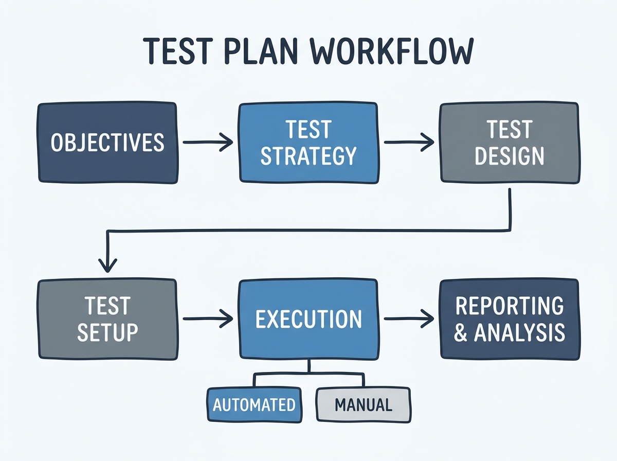Diagram showing a test plan workflow from objectives to execution