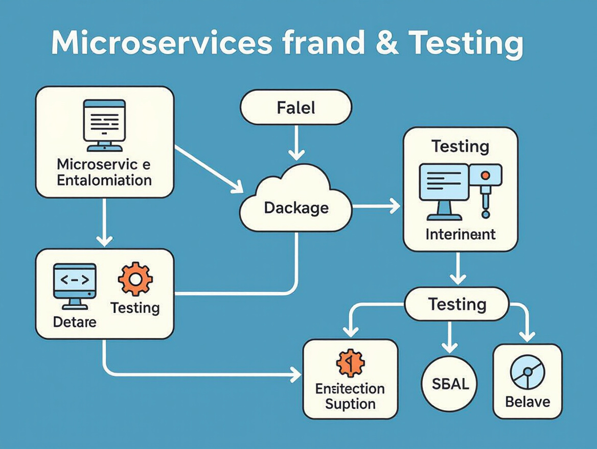 Workflow diagram showing microservices communication and testing