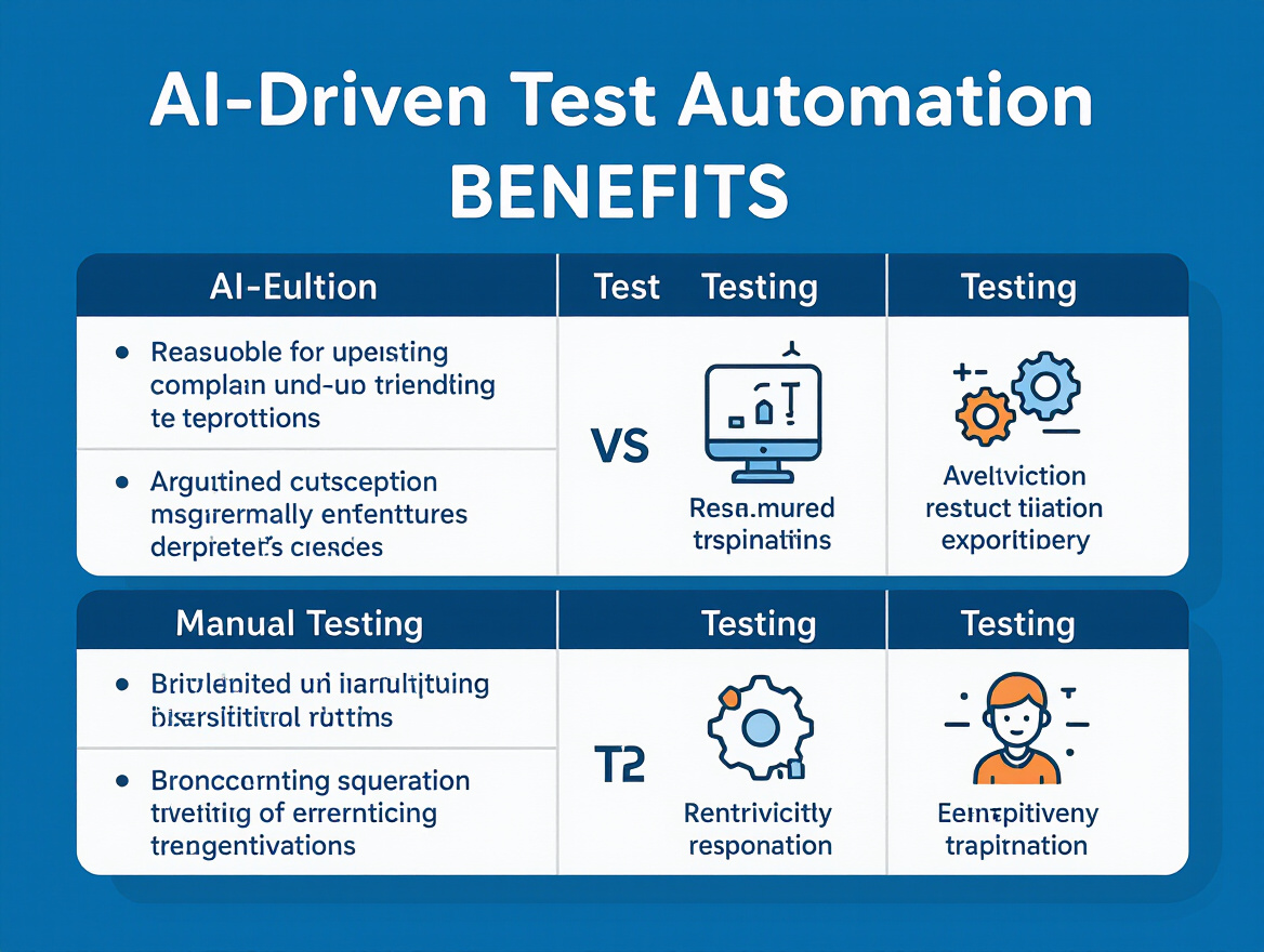 Comparison table showing AI-driven test automation benefits versus manual testing challenges