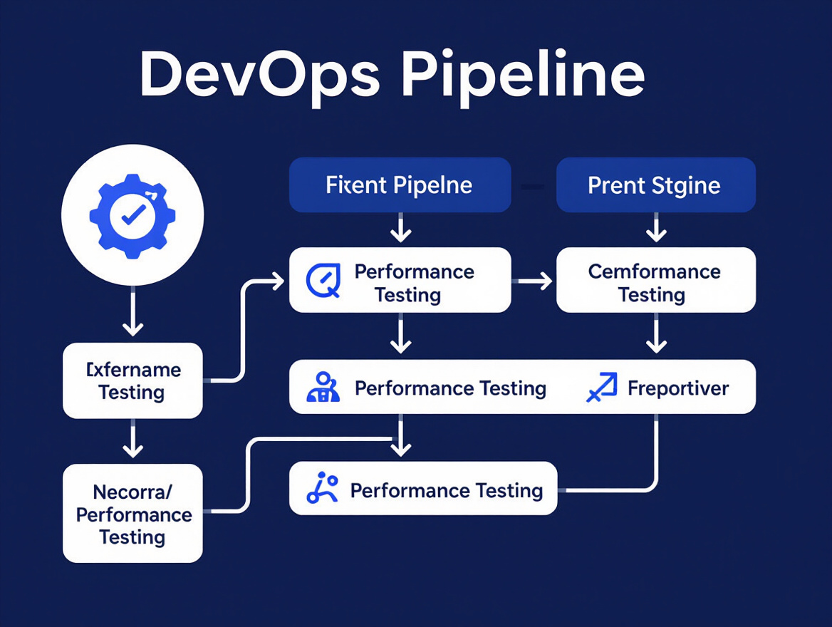 DevOps pipeline diagram showing integration of performance testing at multiple stages