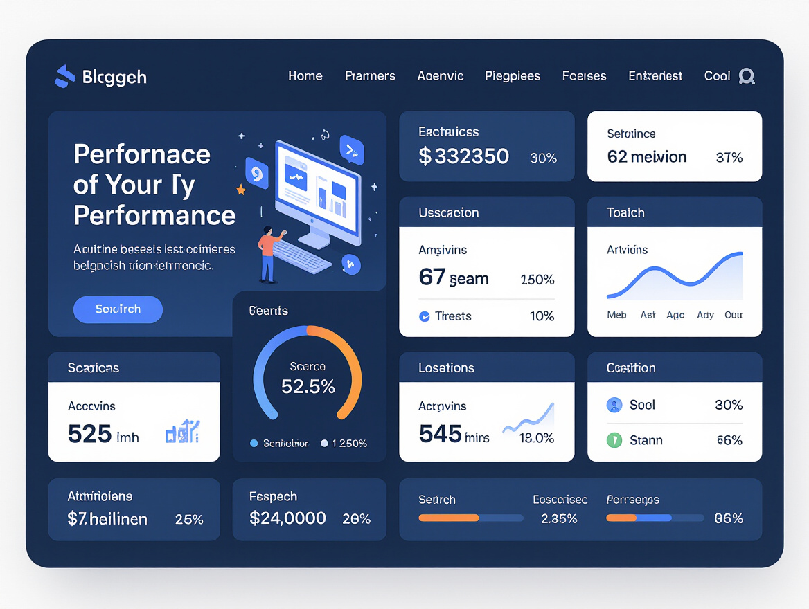 SaaS platform dashboard with performance metrics overlay