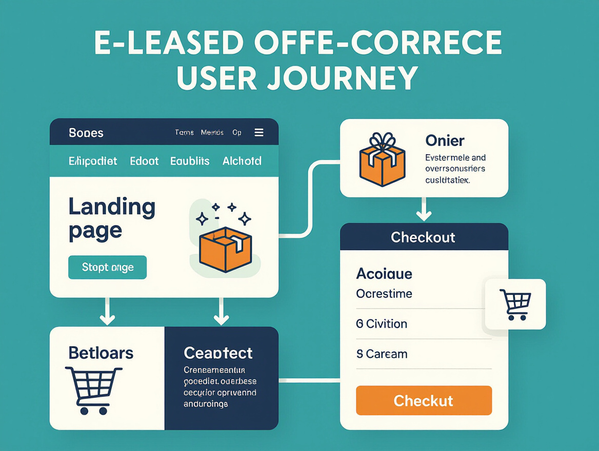 Flowchart of an e-commerce user journey from landing page to checkout
