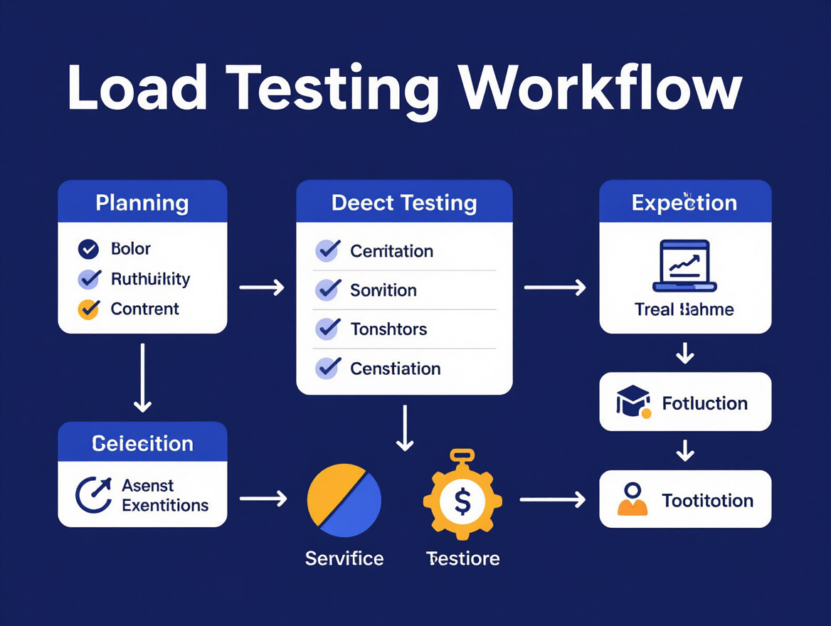 Diagram showing a load testing workflow from planning to execution
