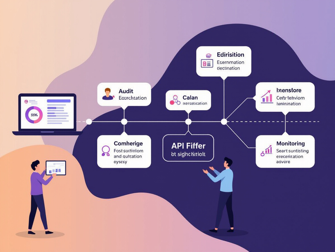 Timeline graphic showing phases of API optimization from audit to monitoring