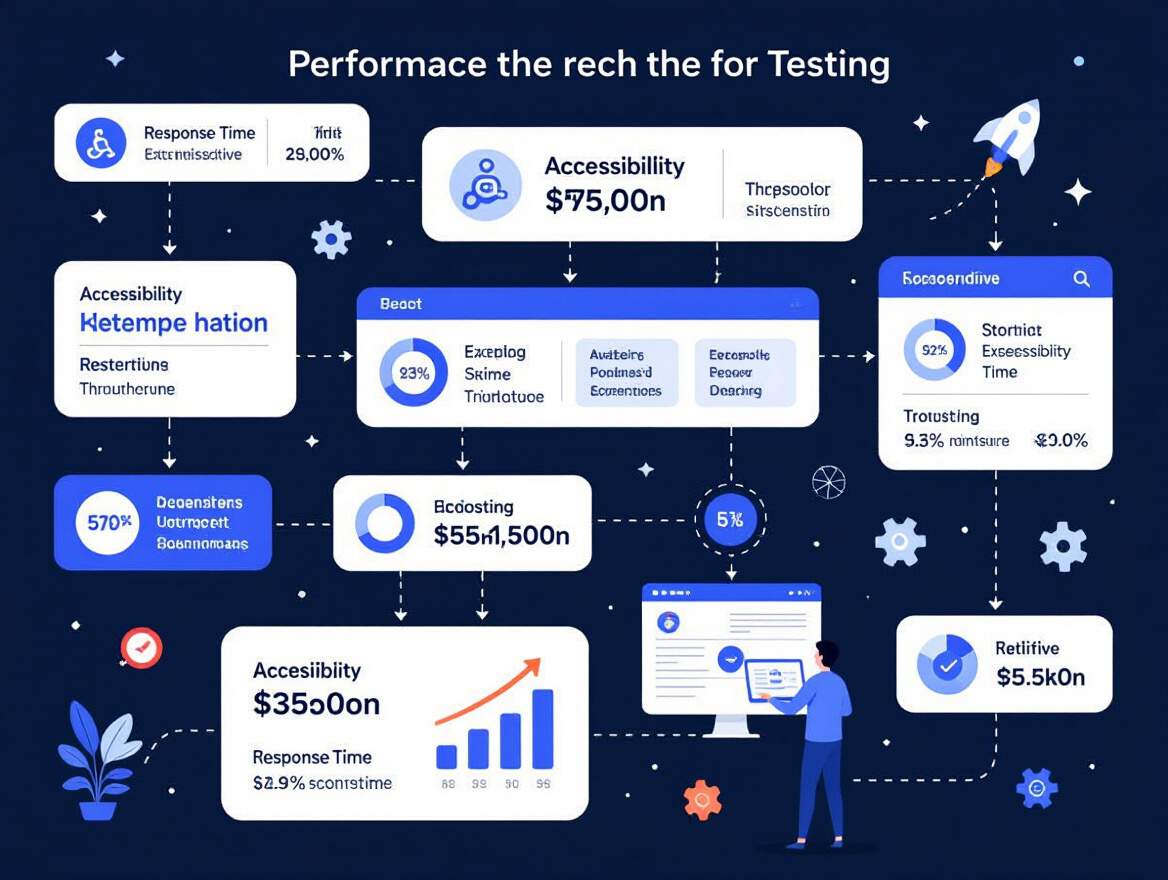 Visual representation of performance testing metrics, highlighting accessibility impacts alongside traditional metrics like response time and throughput.