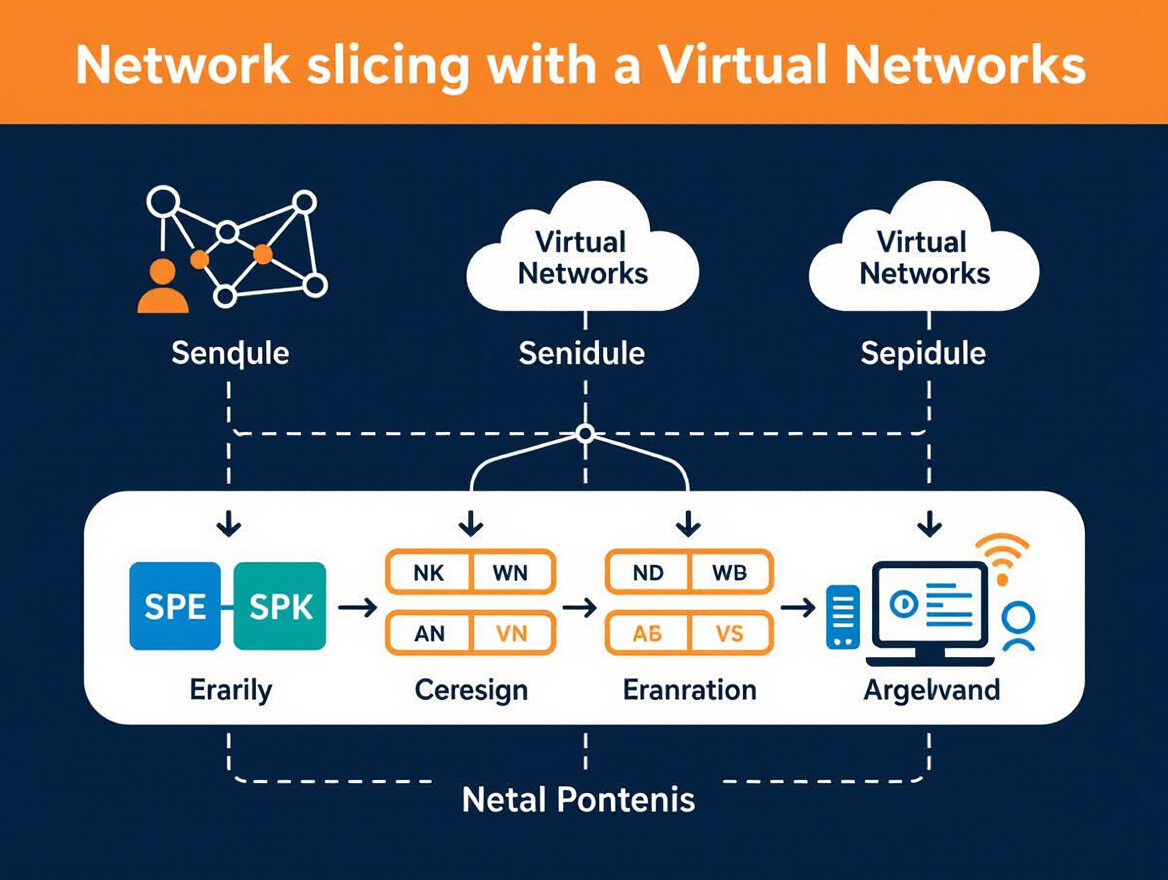 Diagram showing network slicing with multiple virtual networks on a single infrastructure