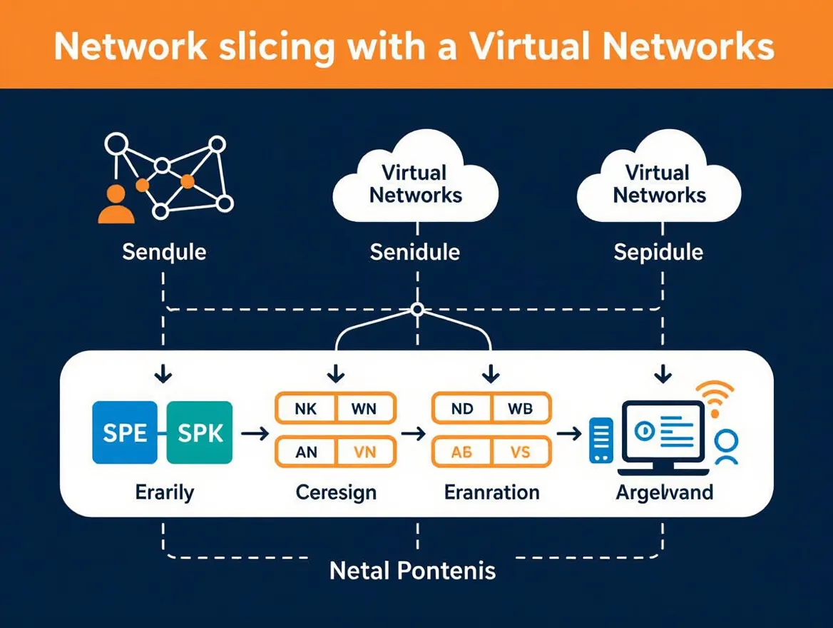 Diagram showing network slicing with multiple virtual networks on a single infrastructure