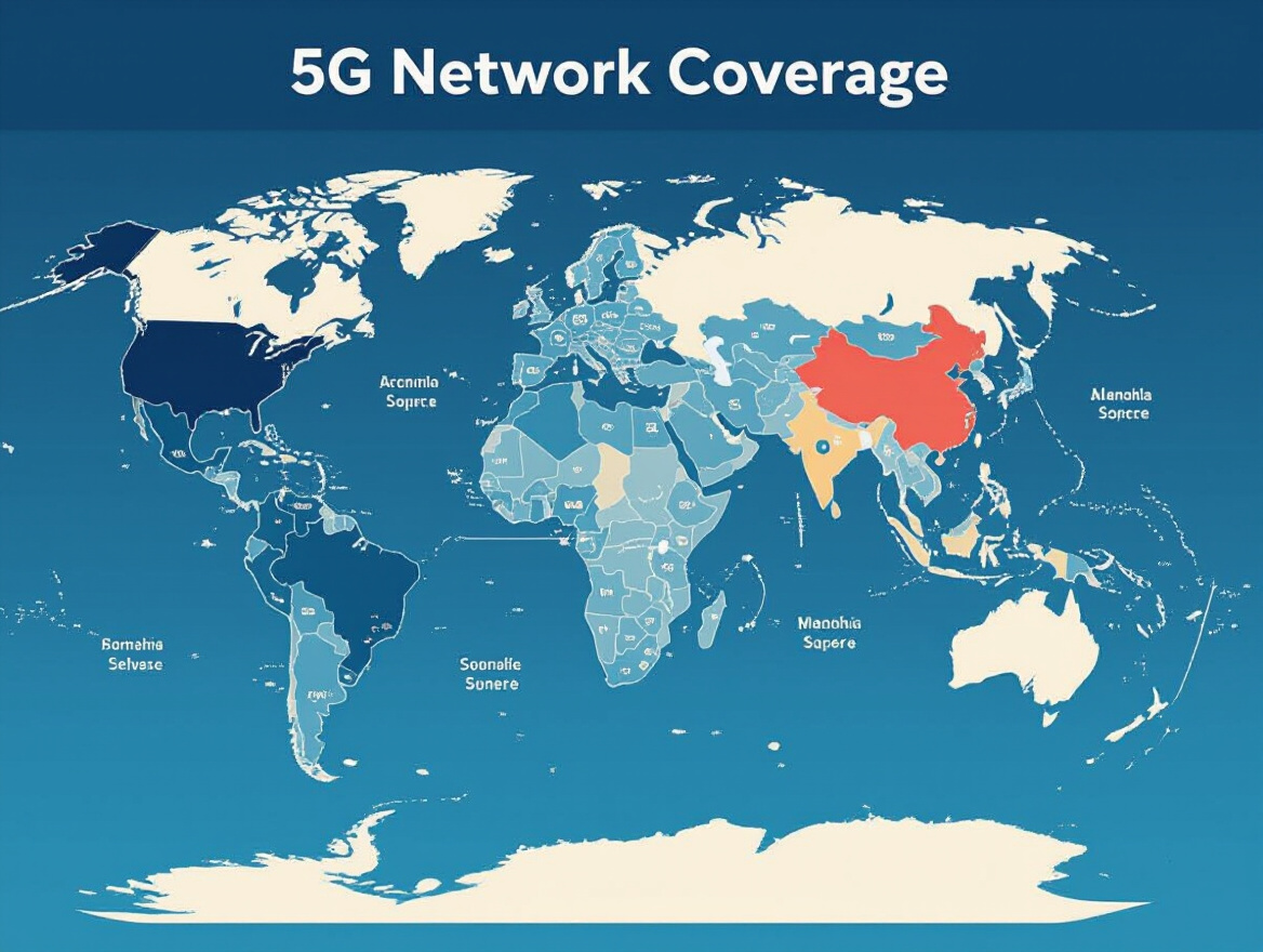Global map highlighting 5G network coverage in different regions
