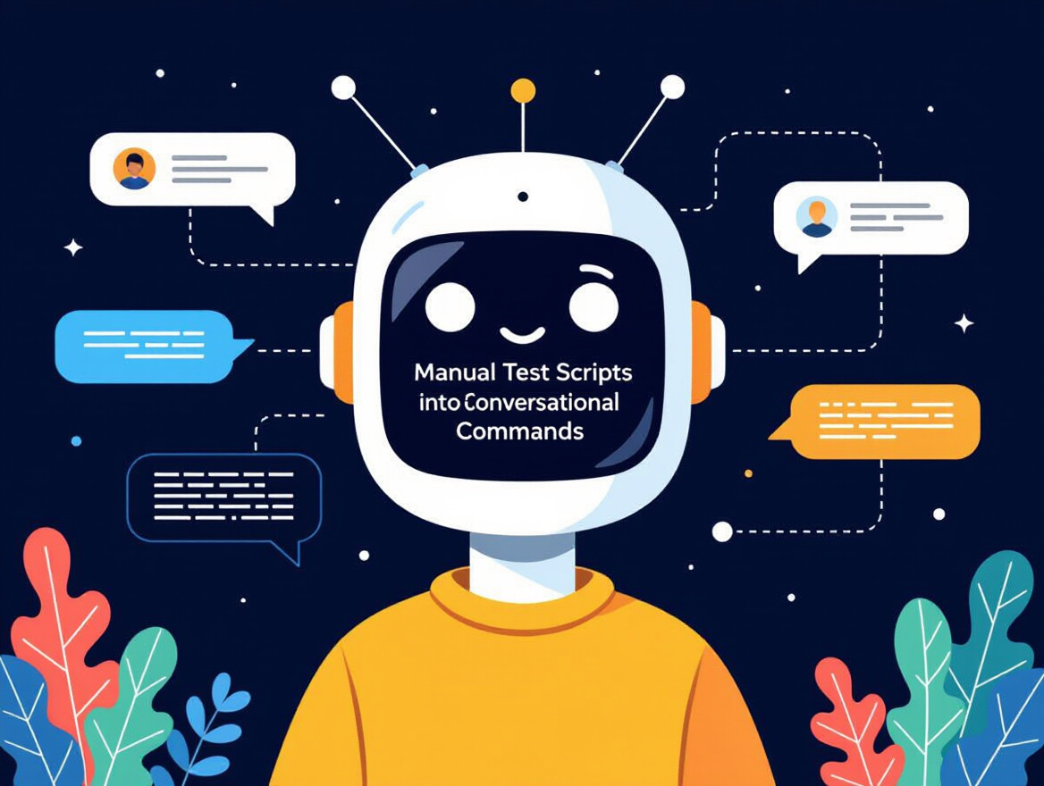 Diagram showing AI chatbot transforming manual test scripts into conversational commands