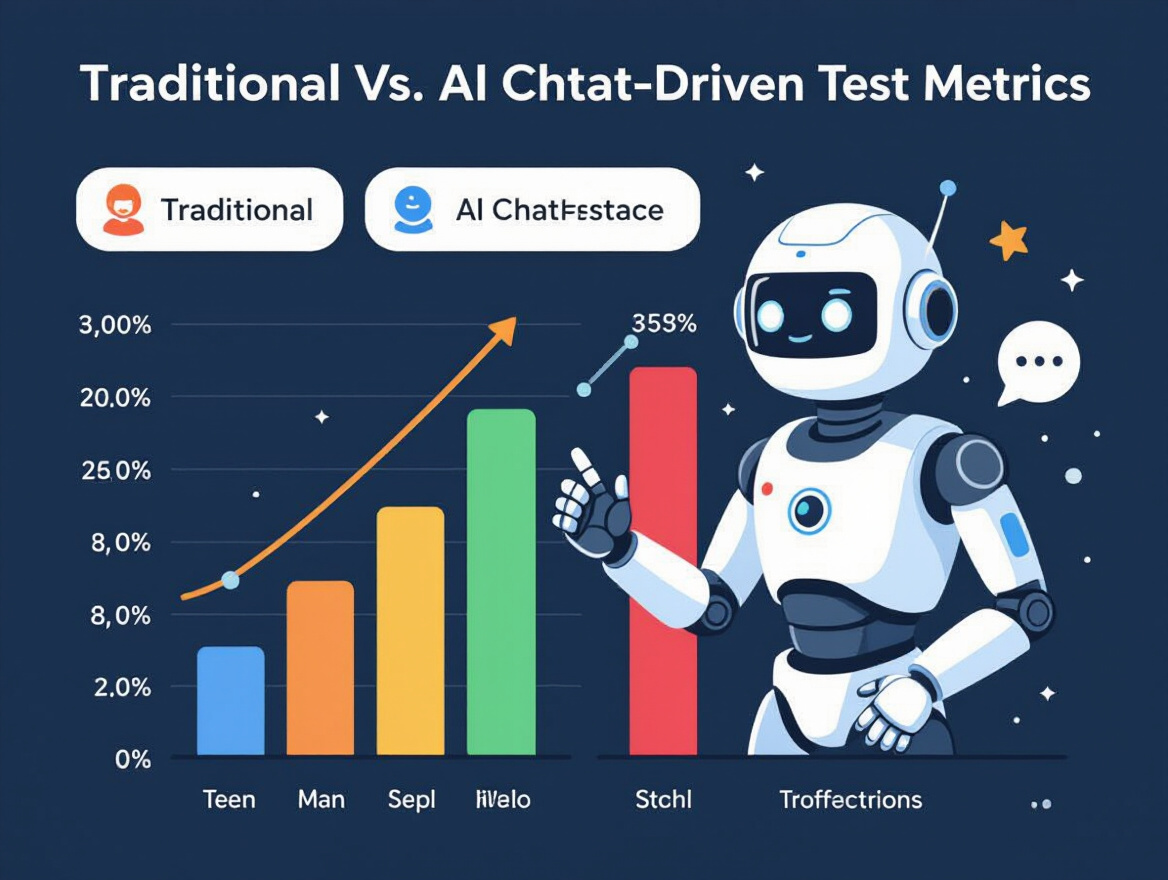 Bar chart comparing traditional vs. AI chatbot-driven test metrics