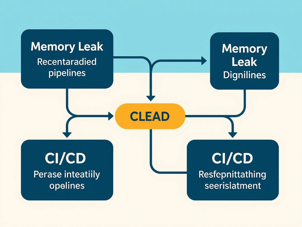 Flowchart showing memory leak detection process in CI/CD pipelines