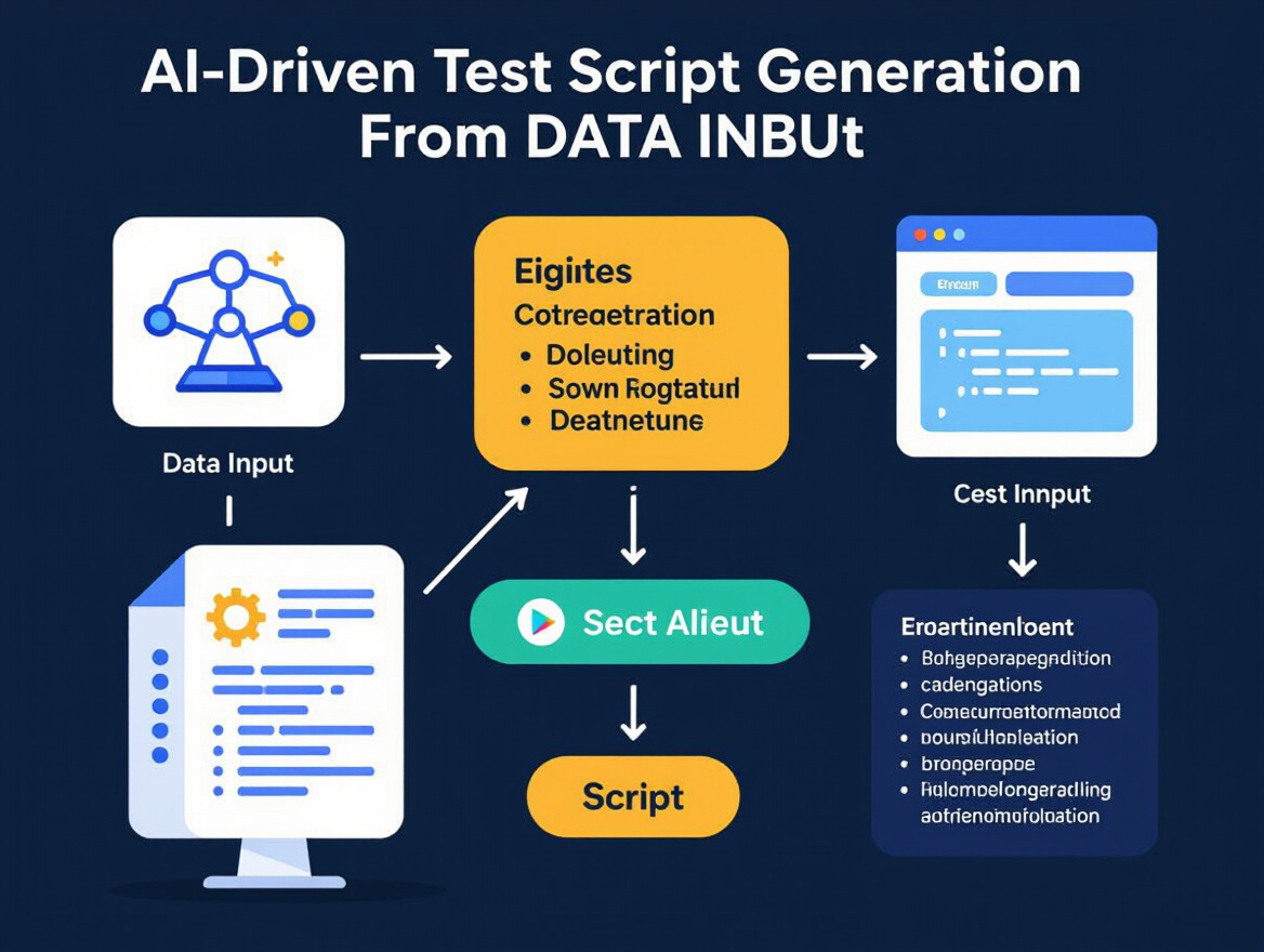 Diagram showing AI-driven test script generation process from data input to script output