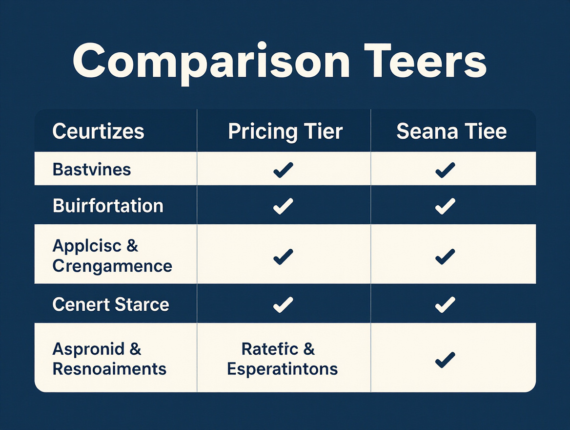 Comparison table showing three pricing tiers with feature checkmarks