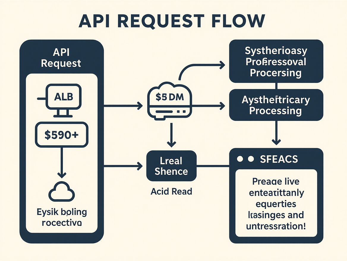 Diagram showing API request flow with load balancing and asynchronous processing