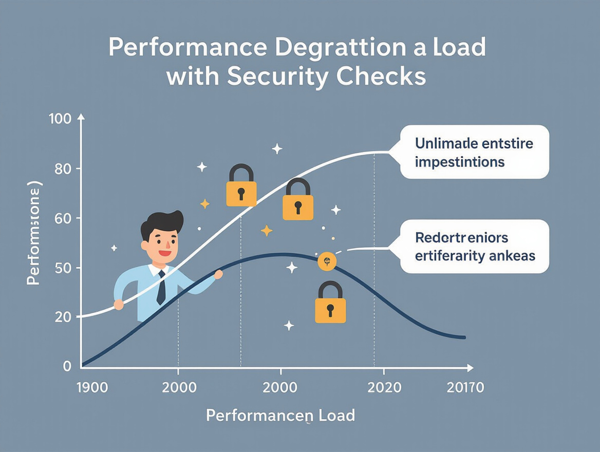 Graph illustrating performance degradation under load with security checks