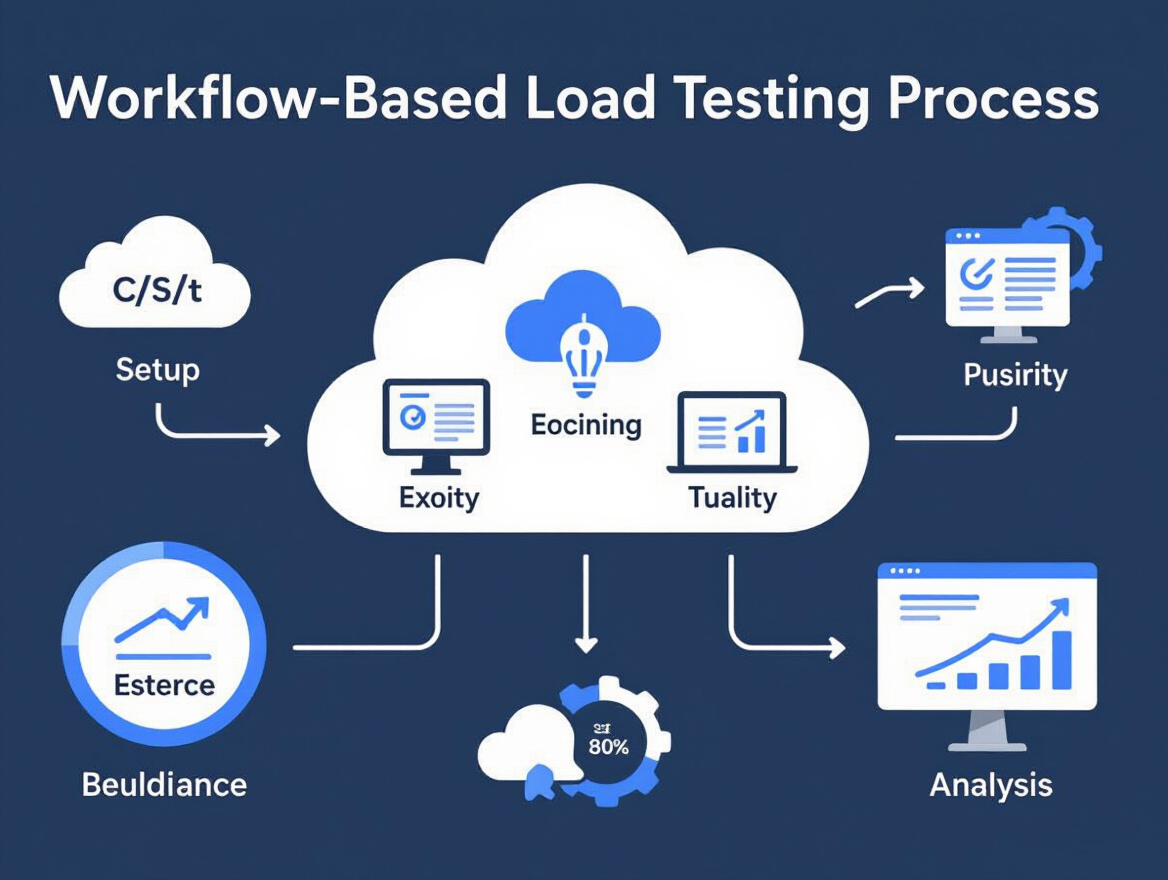 Workflow diagram showing cloud-based load testing process from setup to analysis