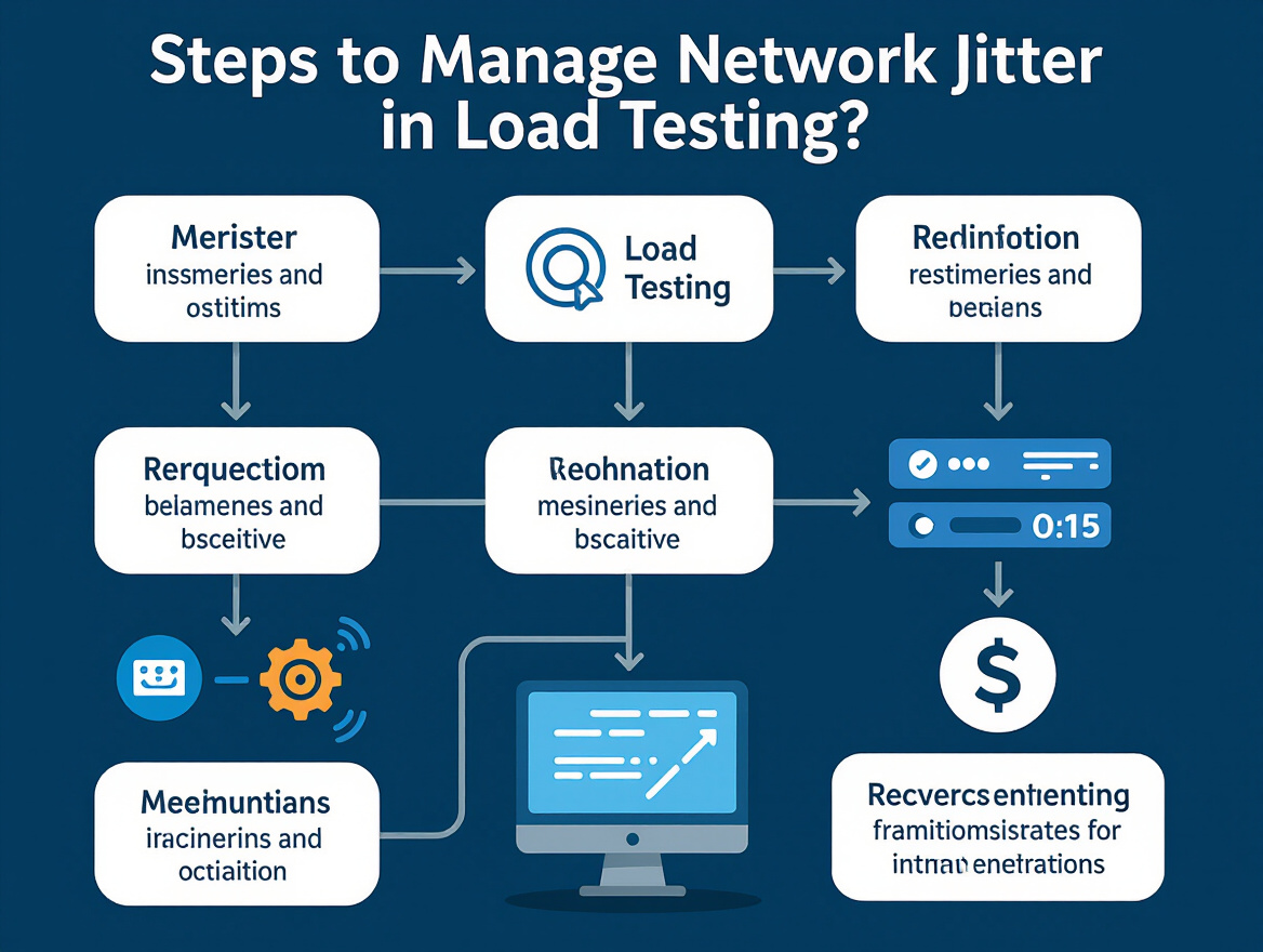 Flowchart illustrating steps to manage network jitter in load testing