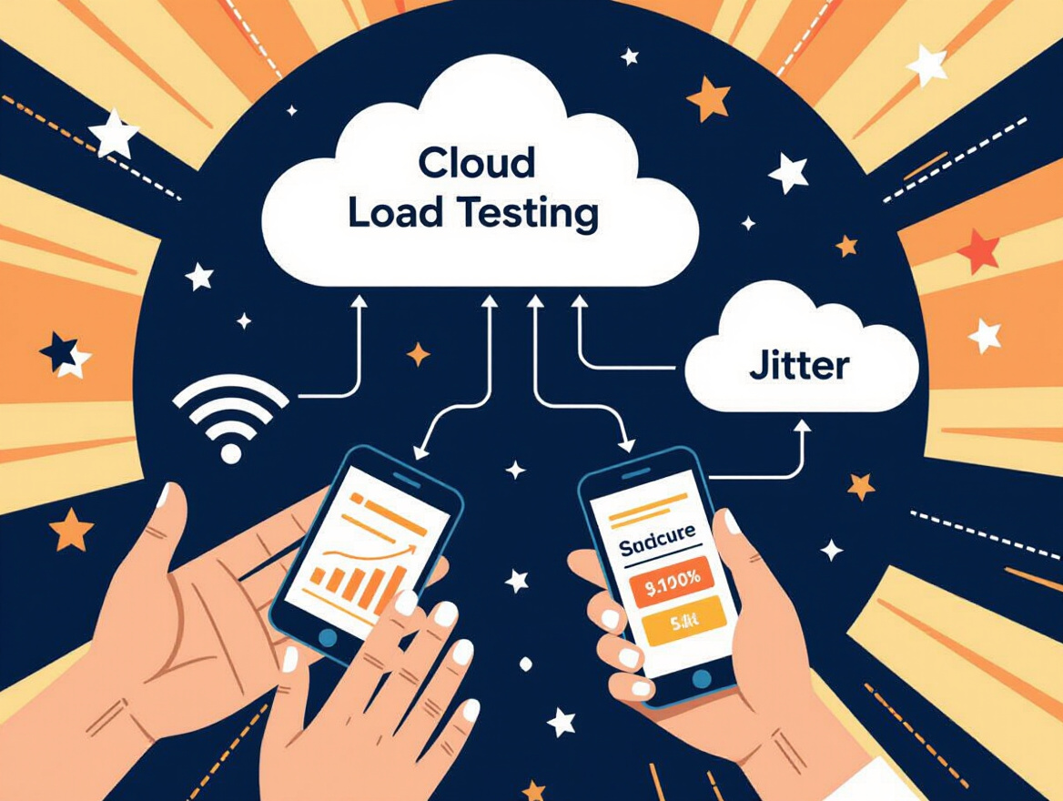 Diagram showing network jitter effects on cloud load testing accuracy