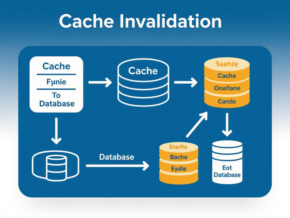 Diagram showing cache invalidation process with arrows indicating data flow from cache to database