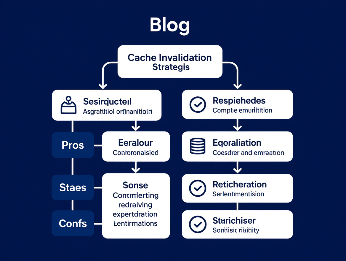 Flowchart showing cache invalidation strategies with pros and cons for each method