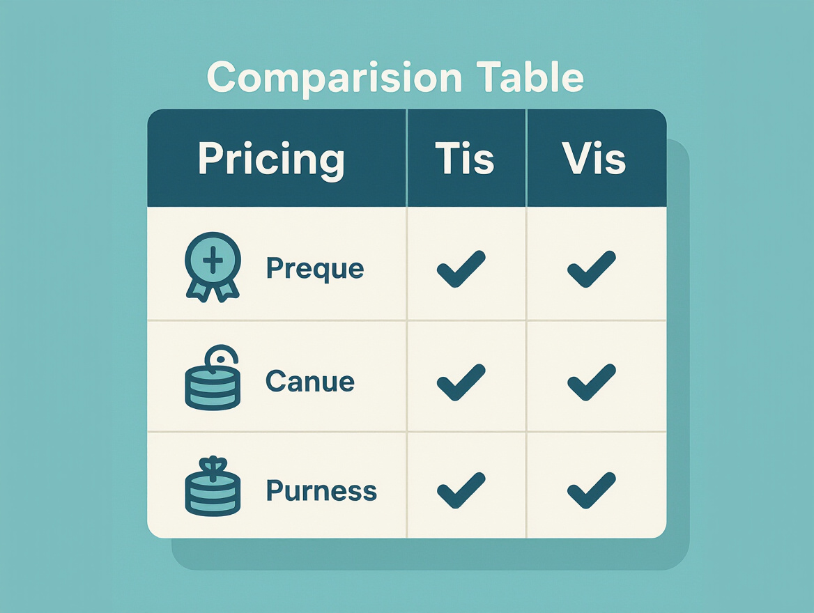 Comparison table showing three pricing tiers with feature checkmarks
