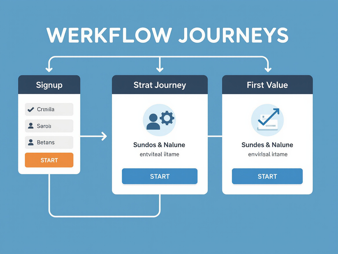 Workflow diagram showing user journey from signup to first value