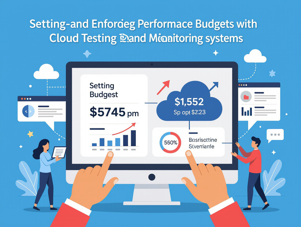 Step-by-step illustration of setting and enforcing performance budgets with cloud testing tools and monitoring systems