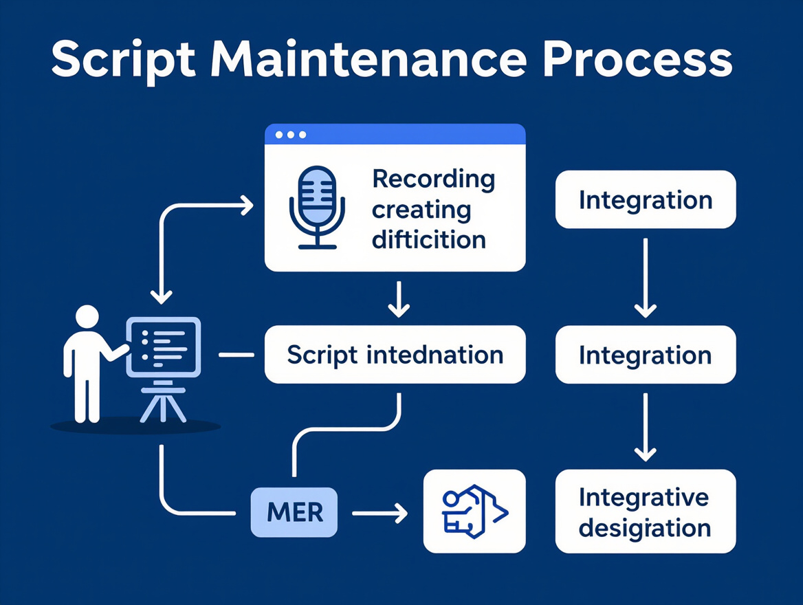 Diagram showing script maintenance process with steps from recording to integration