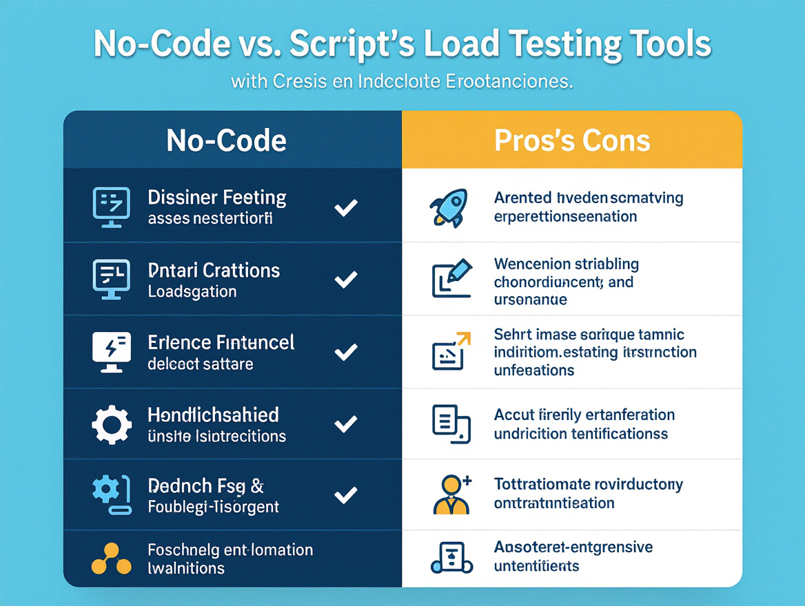 Comparison chart of no-code vs script-based load testing tools with pros and cons