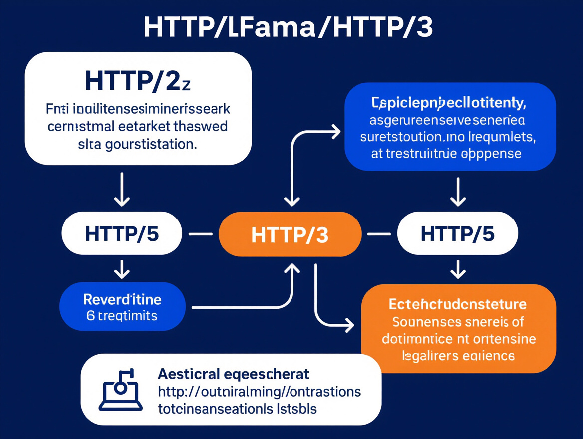 Diagram illustrating the transition from HTTP/2 to HTTP/3 with key protocol differences highlighted