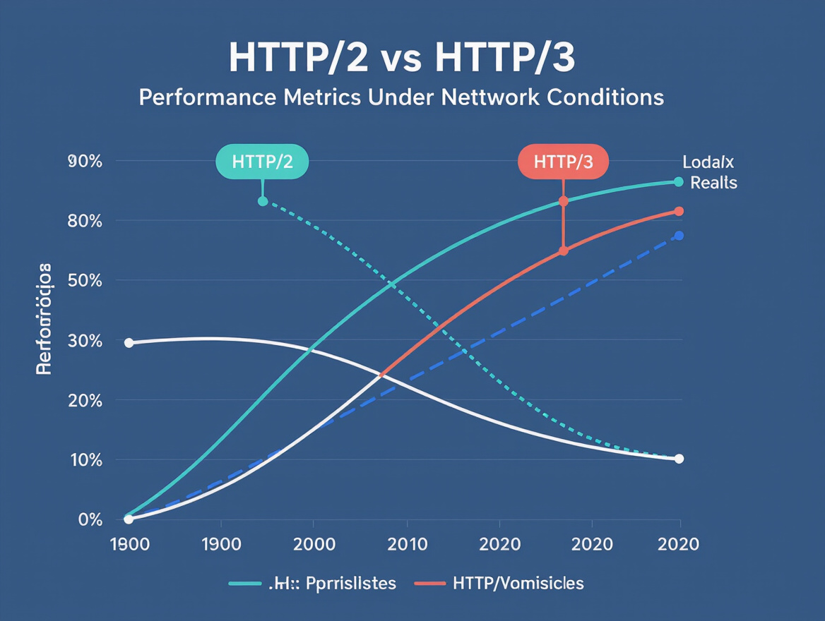 Comparison graph of HTTP/2 vs HTTP/3 performance metrics under different network conditions