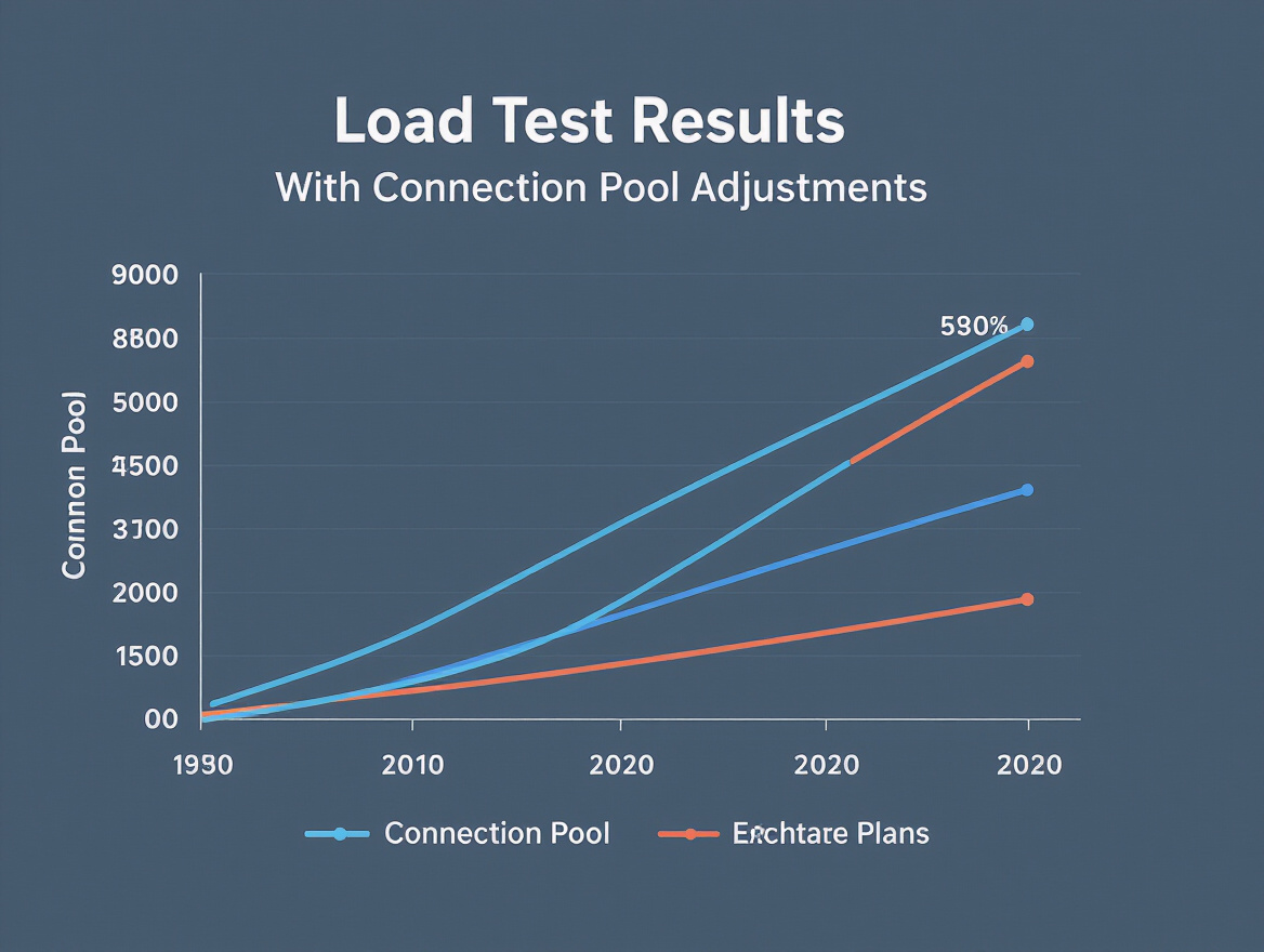 Graph showing load test results with connection pool adjustments over time