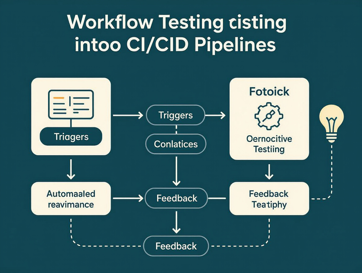 Workflow diagram integrating synthetic testing into CI/CD pipelines, showing automated triggers and feedback loops