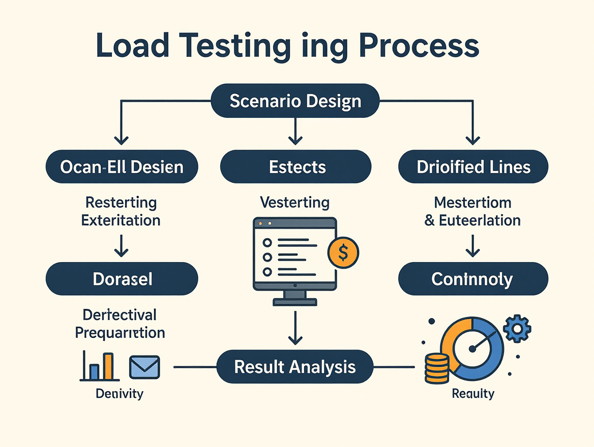 Workflow diagram illustrating load testing process from scenario design to result analysis