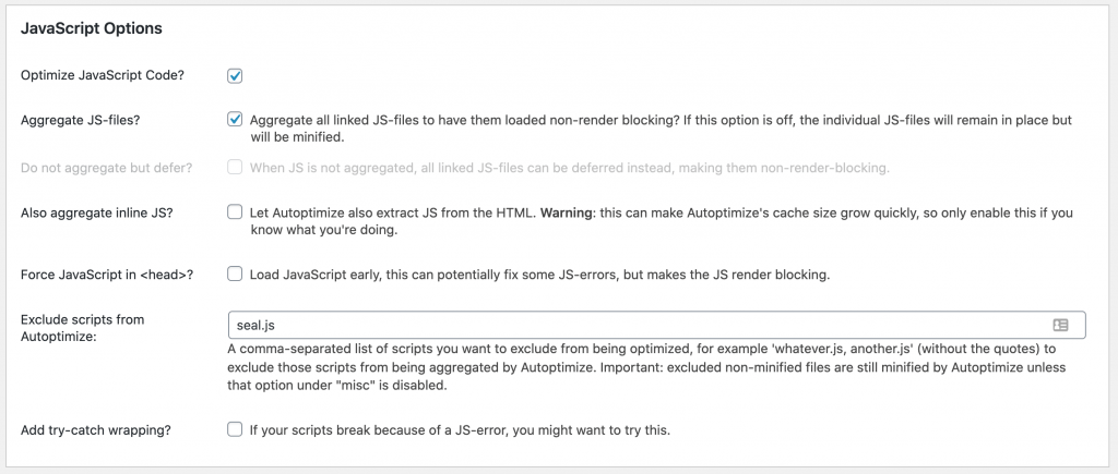 Autoptimize JavaScript Options