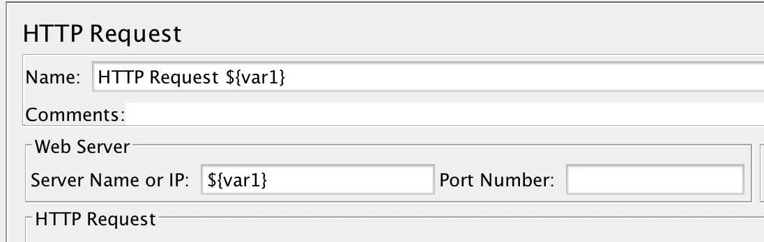 HTTP Request sampler named HTTP Request ${var1}