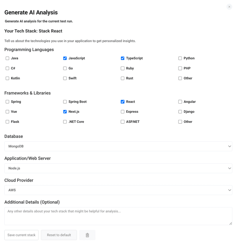 Generate AI Analysis - Tech Stack Form
