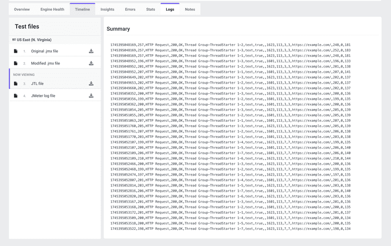 Load Testing Logs Example