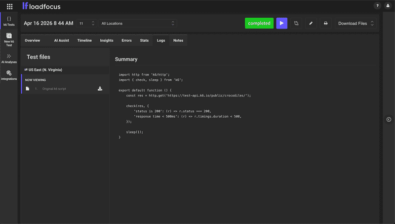 k6 Test Script Summary